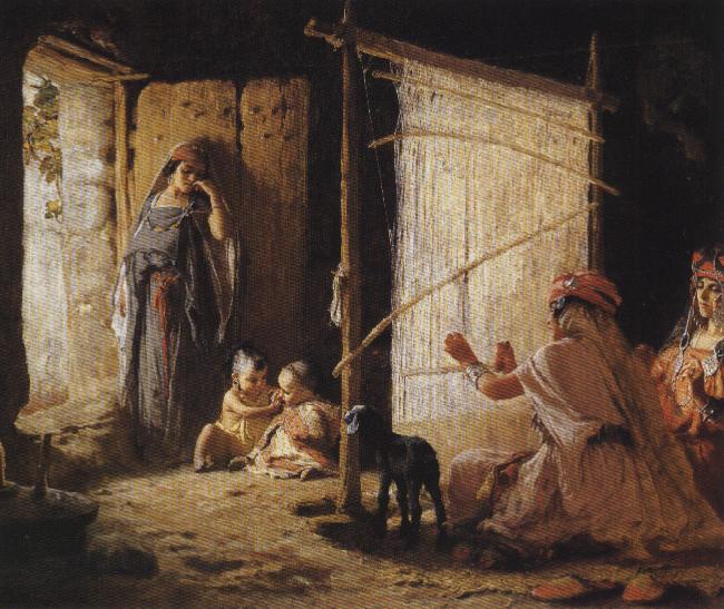 Frederick Arthur Bridgman Women in Biskra Weaving a Burnoose France oil painting art